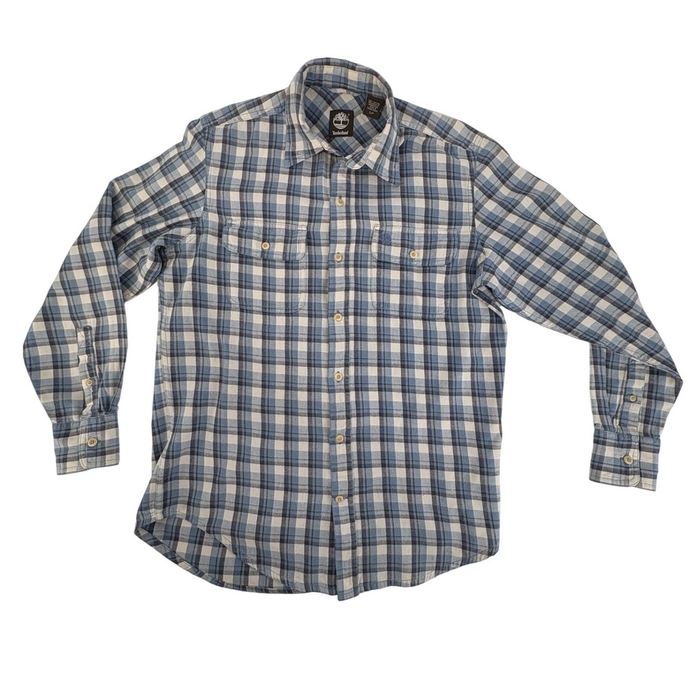 Timberland Mens‎ Plaid Flannel Long Sleeve Button Up Shirt Blue White Size S/P